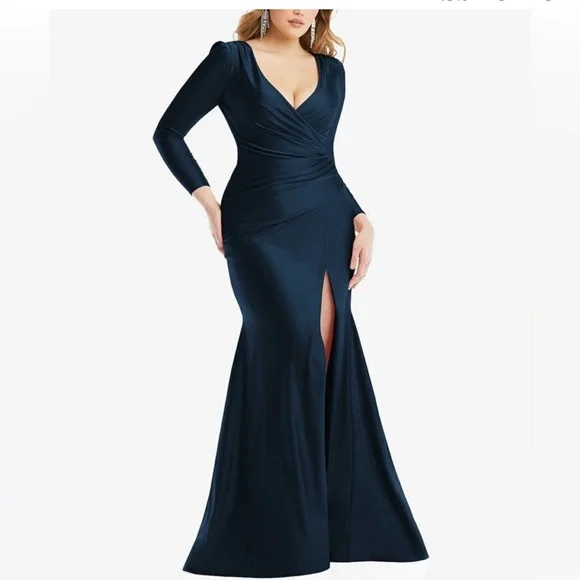 Cynthia + Sahar Yasmeen CS102 Mermaid Satin Gown Midnight Blue M NWT Dress